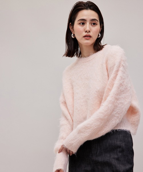 ROPE'（ロペ）の「【WEB限定】アルパカシャギークルーネックショートニット（ニット/セーター・レディース・ブルー系その他4/ライトグレー/ピンク・38）」の14枚目の写真