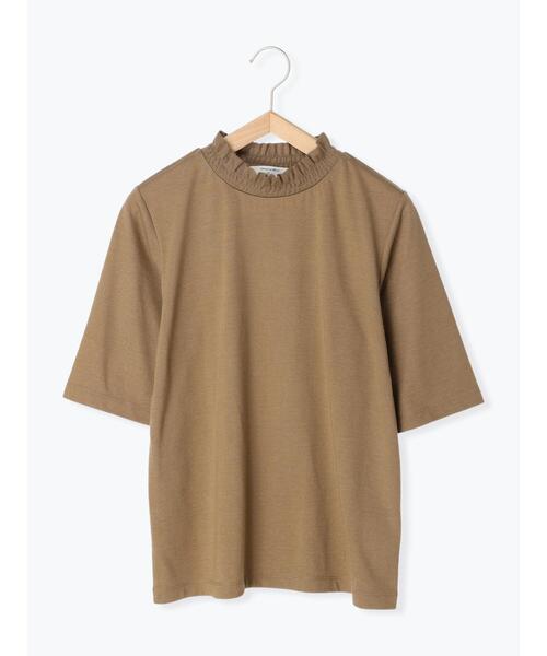 Samansa Mos2 blue(サマンサモスモスブルー)の「衿シャーリング5分袖カットソー(Tシャツ/カットソー・レディース・ブラック/モカ/キナリ・MEDIUM/LARGE)」の1枚目の写真
