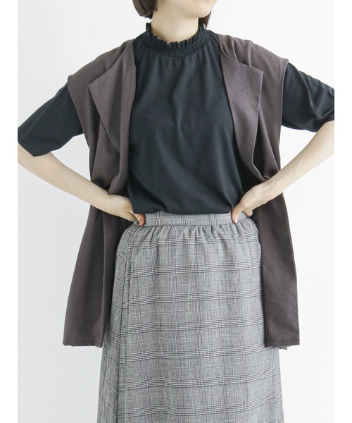 Samansa Mos2 blue(サマンサモスモスブルー)の「衿シャーリング5分袖カットソー(Tシャツ/カットソー・レディース・ブラック/モカ/キナリ・MEDIUM/LARGE)」の11枚目の写真