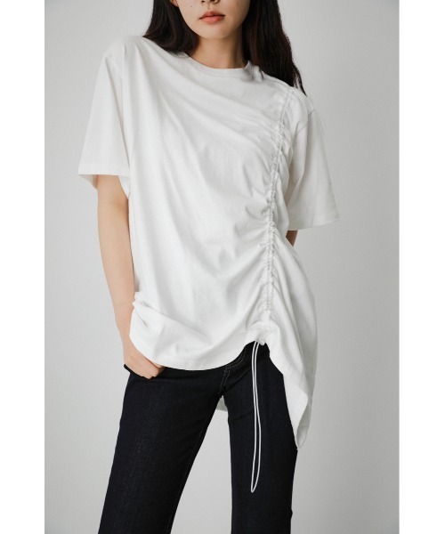 AZUL by moussy（アズールバイマウジー）の「DRAWSTRING HALF SLEEVE TEE/ドローストリングハーフスリーブTシャツ（Tシャツ/カットソー・レディース・ブラック/グリーン/オレンジ/ホワイト/ダークブラウン・FREE）」の2枚目の写真