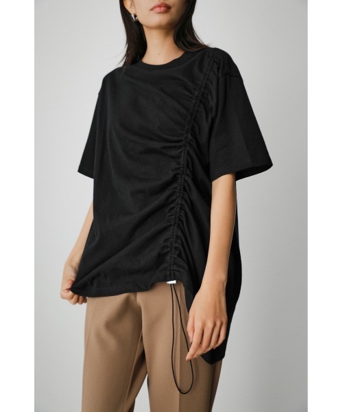 AZUL by moussy（アズールバイマウジー）の「DRAWSTRING HALF SLEEVE TEE/ドローストリングハーフスリーブTシャツ（Tシャツ/カットソー・レディース・ブラック/グリーン/オレンジ/ホワイト/ダークブラウン・FREE）」の3枚目の写真