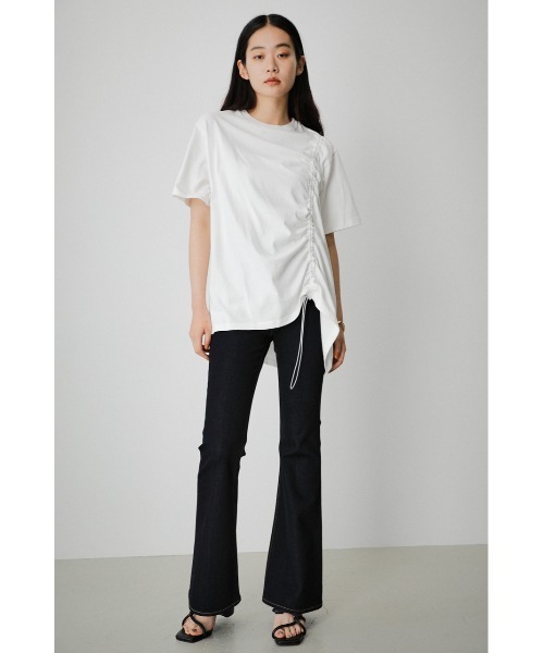 AZUL by moussy（アズールバイマウジー）の「DRAWSTRING HALF SLEEVE TEE/ドローストリングハーフスリーブTシャツ（Tシャツ/カットソー・レディース・ブラック/グリーン/オレンジ/ホワイト/ダークブラウン・FREE）」の9枚目の写真