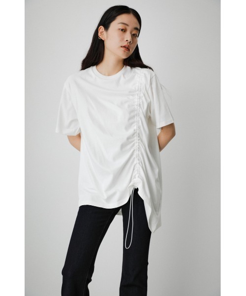 AZUL by moussy（アズールバイマウジー）の「DRAWSTRING HALF SLEEVE TEE/ドローストリングハーフスリーブTシャツ（Tシャツ/カットソー・レディース・ブラック/グリーン/オレンジ/ホワイト/ダークブラウン・FREE）」の8枚目の写真