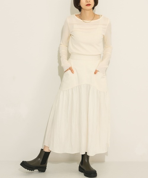 KBF(ケイビーエフ)の「パネルミディスカート(スカート・レディース・アイボリー/ネイビー・ONE)」の7枚目の写真