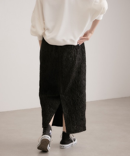 COLLAGE GALLARDAGALANTE（コラージュガリャルダガランテ）の「【OT】生地感が素敵/楽ちん/カットシャギータイトスカート/手洗い可（スカート・レディース・ブラック/グリーン・0/1）」の3枚目の写真