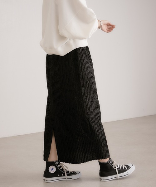 COLLAGE GALLARDAGALANTE（コラージュガリャルダガランテ）の「【OT】生地感が素敵/楽ちん/カットシャギータイトスカート/手洗い可（スカート・レディース・ブラック/グリーン・0/1）」の13枚目の写真