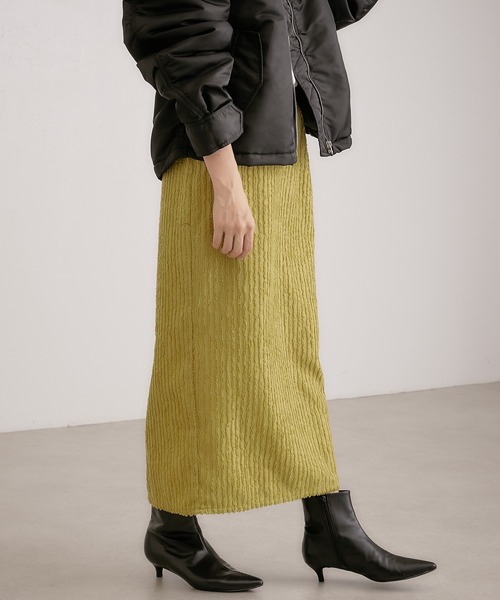 COLLAGE GALLARDAGALANTE（コラージュガリャルダガランテ）の「【OT】生地感が素敵/楽ちん/カットシャギータイトスカート/手洗い可（スカート・レディース・ブラック/グリーン・0/1）」の14枚目の写真