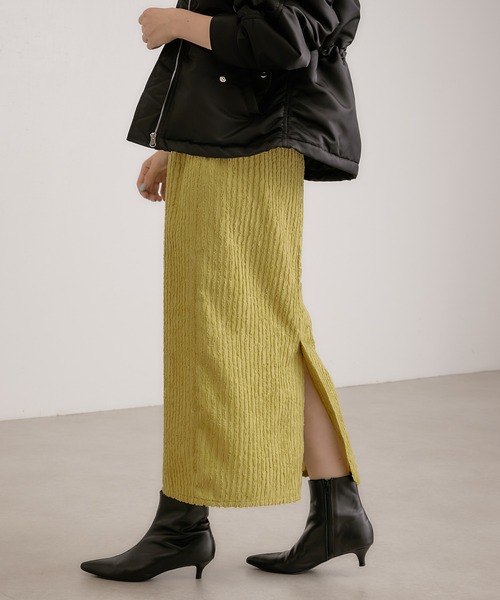 COLLAGE GALLARDAGALANTE（コラージュガリャルダガランテ）の「【OT】生地感が素敵/楽ちん/カットシャギータイトスカート/手洗い可（スカート・レディース・ブラック/グリーン・0/1）」の20枚目の写真