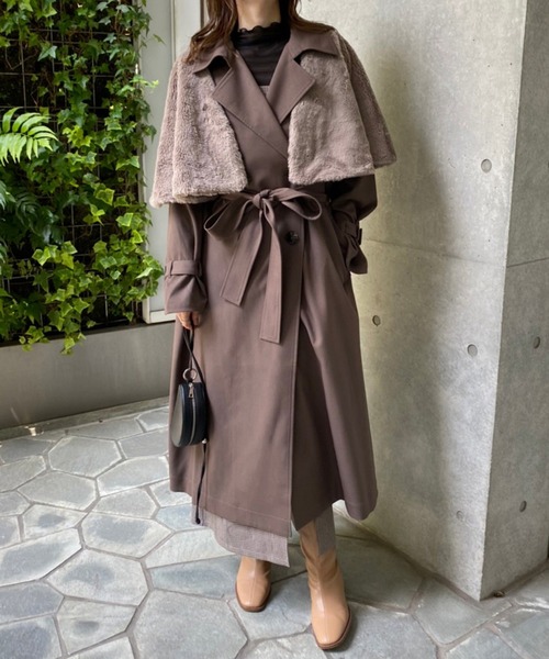 one after another NICE CLAUP（ワンアフターアナザーナイスクラップ）の「ファーケープセットトレンチコート（トレンチコート・レディース・ブラウン/ベージュ・FREE）」の19枚目の写真