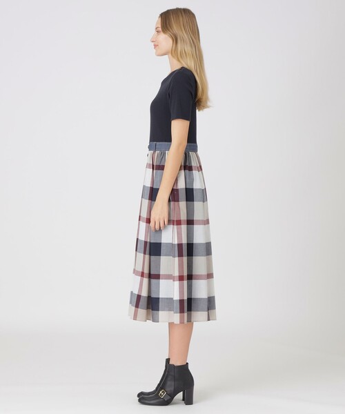 美品クレストブリッジBlue Lab:EZUMiストレッチテレココンビワンピース BLUE LABEL CRESTBRIDGE（ブルーレーベルクレストブリッジ）の