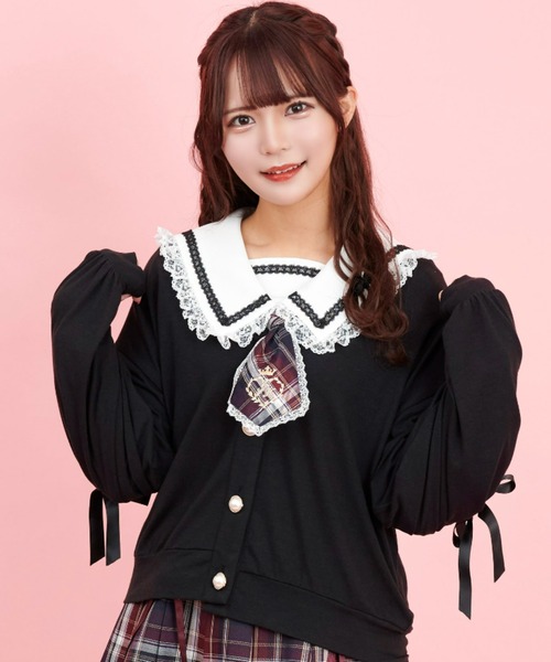 Secret Honey（シークレットハニー）の「レースアップカットカーディガン（Tシャツ/カットソー・レディース・ワインレッド/ブラック・FREE）」の2枚目の写真