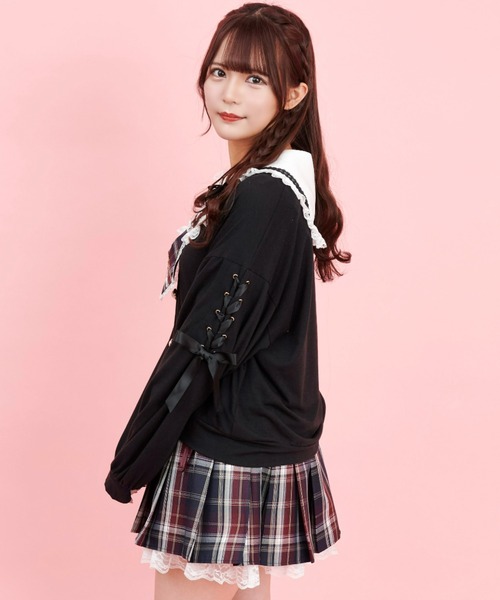 Secret Honey（シークレットハニー）の「レースアップカットカーディガン（Tシャツ/カットソー・レディース・ワインレッド/ブラック・FREE）」の10枚目の写真