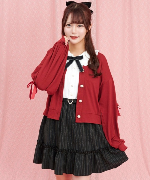 Secret Honey（シークレットハニー）の「レースアップカットカーディガン（Tシャツ/カットソー・レディース・ワインレッド/ブラック・FREE）」の3枚目の写真