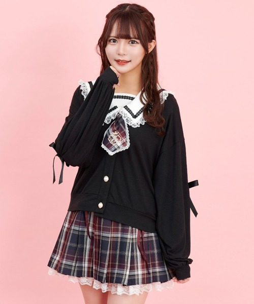 Secret Honey（シークレットハニー）の「レースアップカットカーディガン（Tシャツ/カットソー・レディース・ワインレッド/ブラック・FREE）」の6枚目の写真