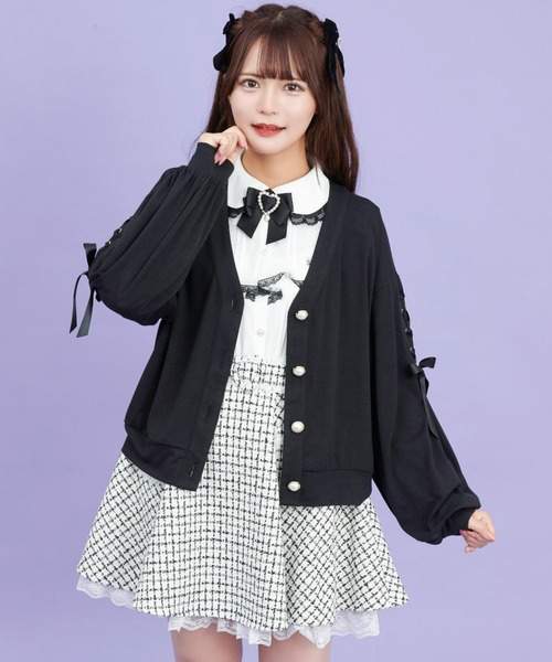 Secret Honey（シークレットハニー）の「レースアップカットカーディガン（Tシャツ/カットソー・レディース・ワインレッド/ブラック・FREE）」の5枚目の写真