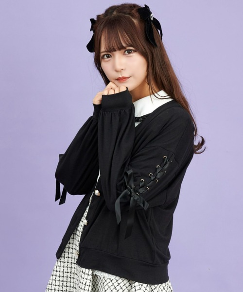 Secret Honey（シークレットハニー）の「レースアップカットカーディガン（Tシャツ/カットソー・レディース・ワインレッド/ブラック・FREE）」の4枚目の写真