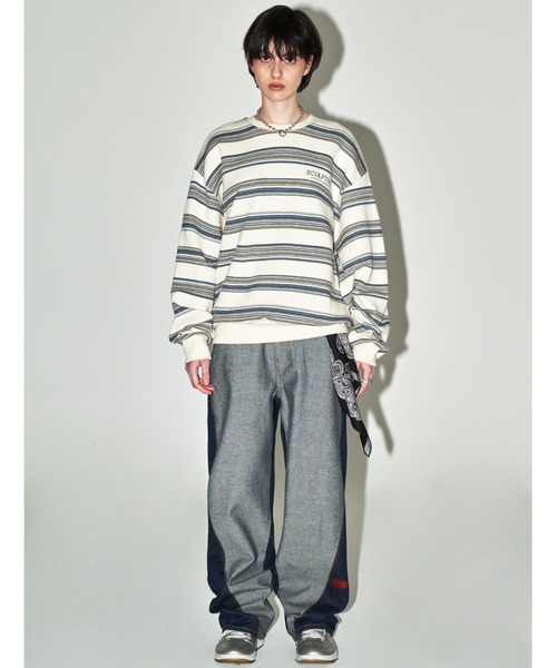 新品 / ストライプ / 異素材 / リメイク / ヴィンテージ / スウェット notch.（ファッション） トレーナー スウェット 「 notch. by
