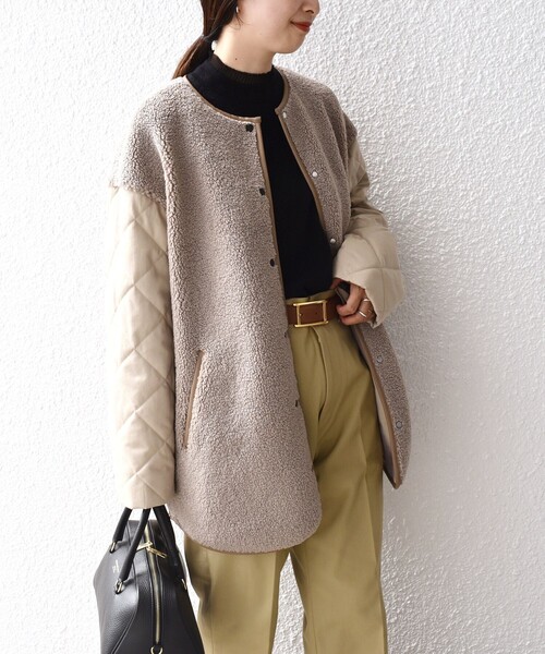 SHIPS（シップス）の「*ボア × キルティング ノーカラー ミディ コート◇（その他アウター・レディース・ベージュ/オフホワイト・ONE SIZE）」の16枚目の写真