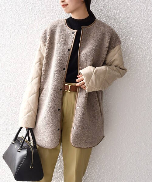 SHIPS（シップス）の「*ボア × キルティング ノーカラー ミディ コート◇（その他アウター・レディース・ベージュ/オフホワイト・ONE SIZE）」の14枚目の写真