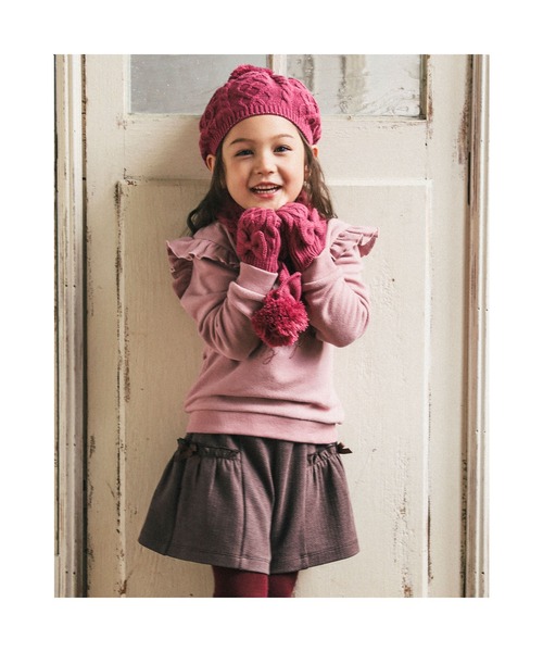 BeBe(ベベ)の「BeBe/ケーブル編みニットベレー(48~56cm)(ハンチング/ベレー帽・キッズ・グレー/ピンク・SMALL/MEDIUM)」の3枚目の写真