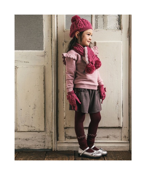 BeBe(ベベ)の「BeBe/ケーブル編みニットベレー(48~56cm)(ハンチング/ベレー帽・キッズ・グレー/ピンク・SMALL/MEDIUM)」の14枚目の写真