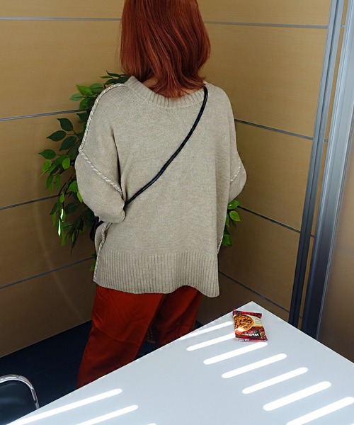 Auntie Rosa(アンティローザ)の「2WAYニットハンドステッチカーディガン(ニット/セーター・レディース・ベージュ/ブラック・FREE)」の6枚目の写真