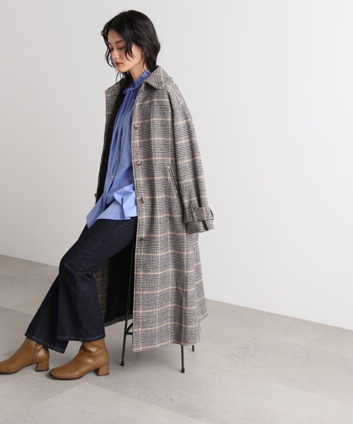 N.(N. Natural Beauty Basic)(エヌエヌナチュラルビューティーベーシック)の「【S Size Line】◆袖ベルトステンカラーロングコート(ステンカラーコート・レディース・杢グレー/チェック/オフホワイト・SMALL/MEDIUM)」の8枚目の写真