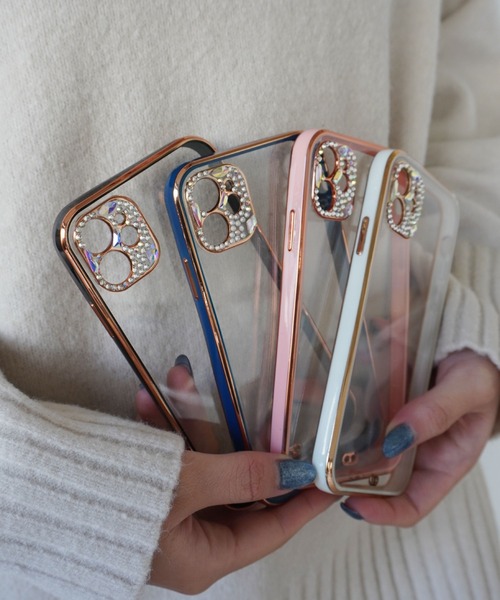 セール】【 iPhone14 / 14pro 対応 】 ラインストーン メタリック