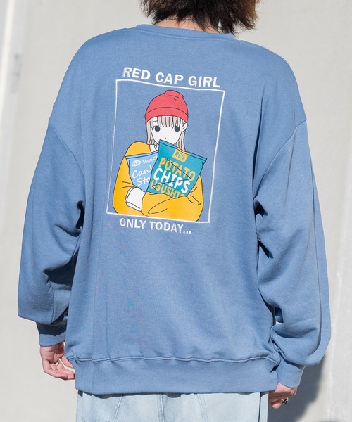 Red Cap Girl（レッドキャプガール）の「【a-r】〔25SS新柄追加〕〔Red Cap Girl/レッドキャップガール〕 RCGフロント/バック イラストプリント ルーズシルエット クルーネックスウェット（スウェット・メンズ・ブルー/ブラック/ホワイト/アッシュグレー/グレー系その他/カーキ/ブルー系その他/ダークグレー/アイボリー/ネイビー/グレー系その他2/グレー系その他3/ホワイト系その他/オートミール/オレンジ/ネイビー系1/ダークグリーン/ライトグレー系1/ブラック系1/グレー系/ネイビー系2/ブルー系その他2/ホワイト系その他2/ブラック系その他・MEDIUM/LARGE/X-LARGE）」の22枚目の写真