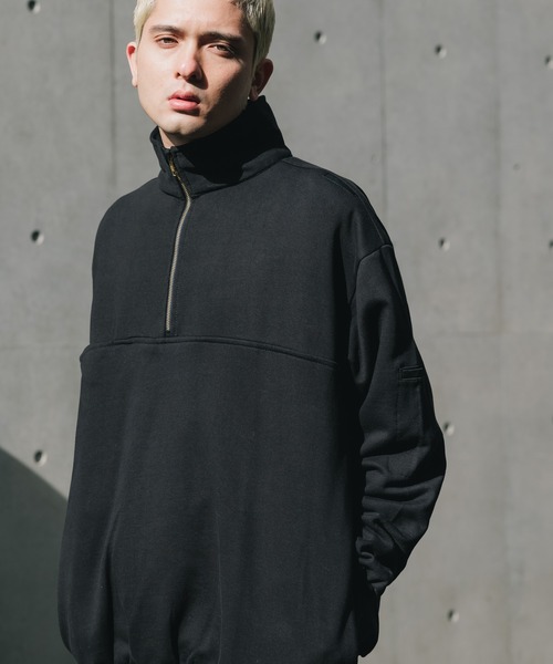 realsyndrome(リアルシンドローム)の「GAME SPORTS WEAR/ゲームスポーツウェア Work Shirt 無地 ハーフジップ スウェット(スウェット・メンズ・グレー/ブラック・M/L/XL)」の2枚目の写真