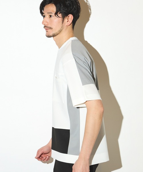 UNION STATION(ユニオンステーション)の「ポリエステルポンチ×梨地クルーネックTシャツ(Tシャツ/カットソー・メンズ・ホワイト系その他/ネイビー・LL/L/M)」の5枚目の写真