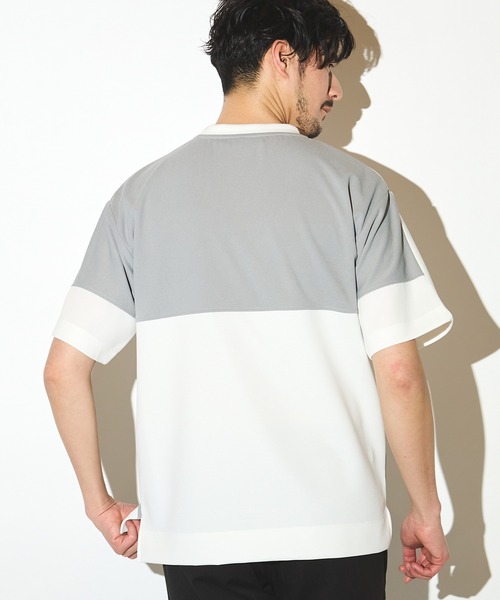 UNION STATION(ユニオンステーション)の「ポリエステルポンチ×梨地クルーネックTシャツ(Tシャツ/カットソー・メンズ・ホワイト系その他/ネイビー・LL/L/M)」の6枚目の写真
