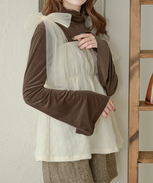Ambre Neige(アンブルネージュ)の「シアーベロアタートルネックトップス/【WEB/EC限定商品】(Tシャツ/カットソー・レディース・アイボリー/ダークブラウン・FREE)」の2枚目の写真
