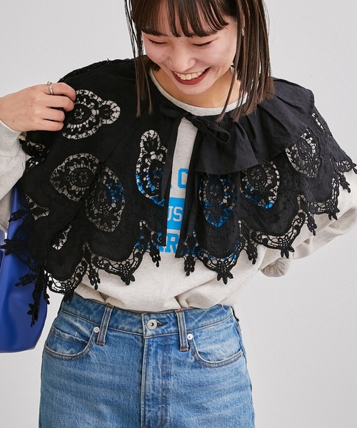 CIAOPANIC TYPY(チャオパニックティピー)の「【india】アシメ2WAYボリューム付け衿(付け襟・レディース・ブラック/ホワイト・ONE SIZE)」の2枚目の写真
