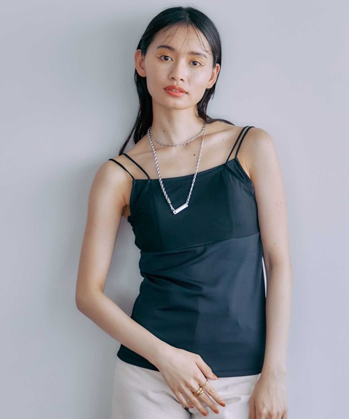 PUBLIC TOKYO（パブリックトウキョウ）の「【三重県産】バッククロスパワーメッシュレイヤードキャミ/カップ付きインナー（キャミソール・レディース・ブラウン/アイボリー/ブラック・FREE）」の8枚目の写真