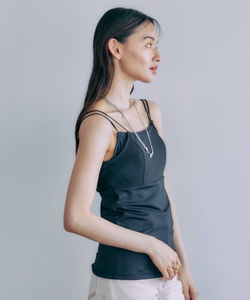 PUBLIC TOKYO パブリックトウキョウ キャミソール 重ね着 黒×紺 PUBLIC TOKYO（パブリックトウキョウ）の「ギャザリングフロント