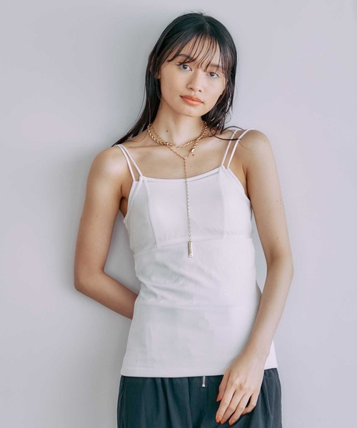 PUBLIC TOKYO（パブリックトウキョウ）の「【三重県産】バッククロスパワーメッシュレイヤードキャミ/カップ付きインナー（キャミソール・レディース・ブラウン/アイボリー/ブラック・FREE）」の14枚目の写真