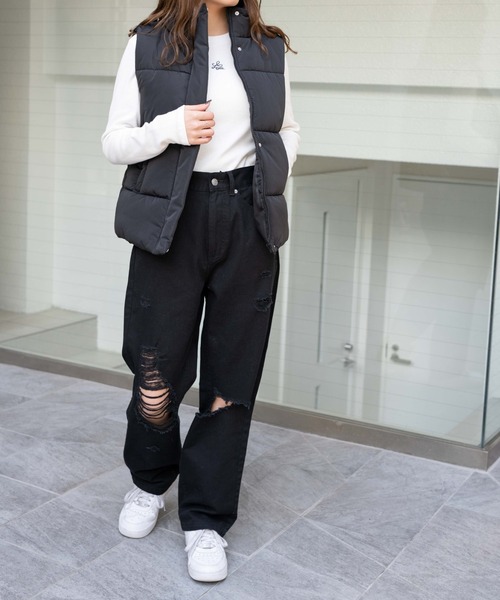 WEGO(ウィゴー)の「WEGO/ワンポイント刺繍リブトップス(Tシャツ/カットソー・レディース・ホワイト/ブラック・FREE)」の9枚目の写真