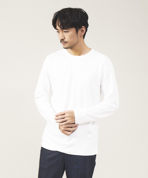 ABAHOUSE GRAY（アバハウスグレイ）の「【クルーネック】ポンチ 長袖 Tシャツ（Tシャツ/カットソー・メンズ・ホワイト/ライトグレー/ブラック/ネイビー/セージグリーン/グレイッシュブルー/スモークピンク/グレイッシュベージュ・46/48）」の2枚目の写真