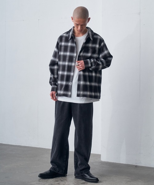 fuv.(ファブ)の「fuv - ombre check open collar shirt オンブレチェックオープンカラーシャツ made in INTER FACTOR(シャツ/ブラウス・メンズ・ブラック/ネイビー/ブラウン・MEDIUM/LARGE)」の8枚目の写真