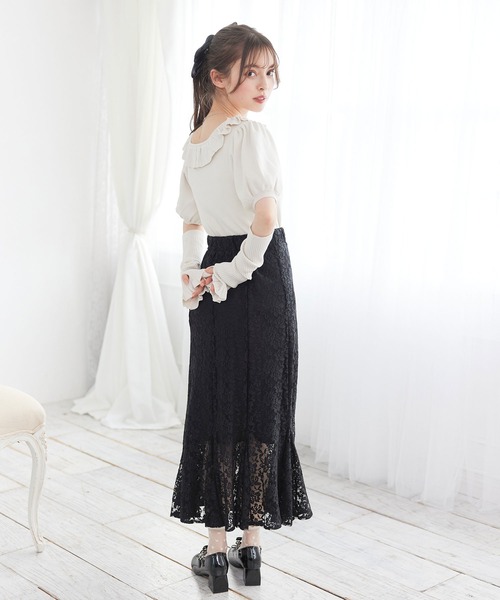 DearMyLoveRose(ディアマイラブローズ)の「アームカバーフリル襟パフニットトップス(ニット/セーター・レディース・ベビーピンク/ホワイト/ブラック・L-XL/M-L/LL~3L)」の4枚目の写真