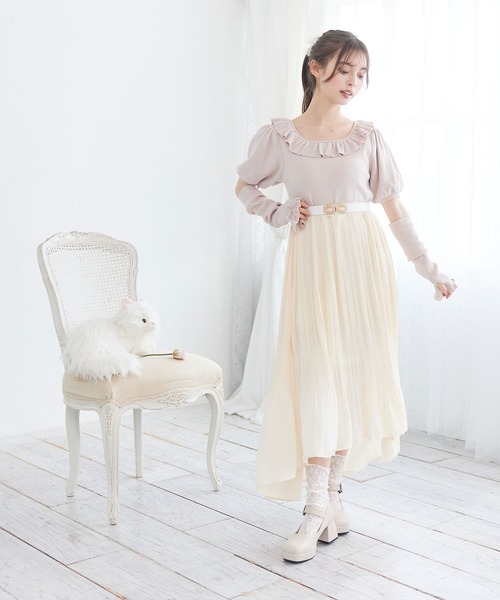 DearMyLoveRose(ディアマイラブローズ)の「アームカバーフリル襟パフニットトップス(ニット/セーター・レディース・ベビーピンク/ホワイト/ブラック・L-XL/M-L/LL~3L)」の10枚目の写真
