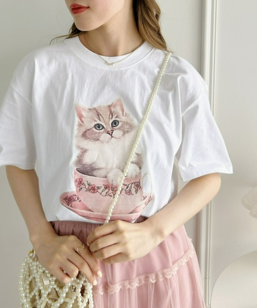 dizzit catプリントtシャツbeige tシャツ CATプリントロングTシャツ レディース : ZOZOTOWN