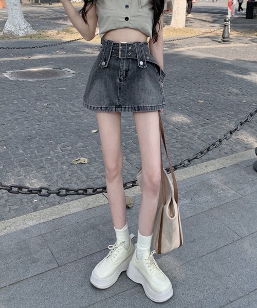 almo（アルモ）の「太ベルトデニムパンツスカート(se)（デニムスカート・レディース・ブラック/ブラック系その他/ホワイト・MEDIUM）」の11枚目の写真