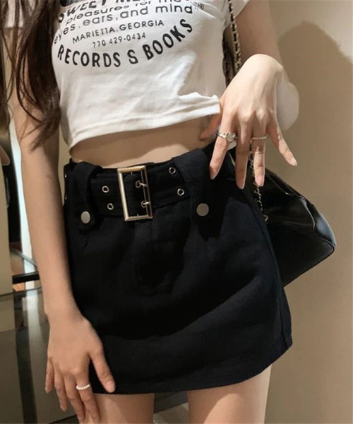 almo（アルモ）の「太ベルトデニムパンツスカート(se)（デニムスカート・レディース・ブラック/ブラック系その他/ホワイト・MEDIUM）」の14枚目の写真