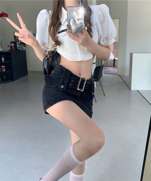 almo（アルモ）の「太ベルトデニムパンツスカート(se)（デニムスカート・レディース・ブラック/ブラック系その他/ホワイト・MEDIUM）」の16枚目の写真