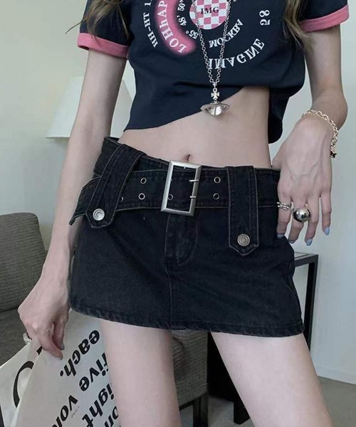 almo（アルモ）の「太ベルトデニムパンツスカート(se)（デニムスカート・レディース・ブラック/ブラック系その他/ホワイト・MEDIUM）」の17枚目の写真