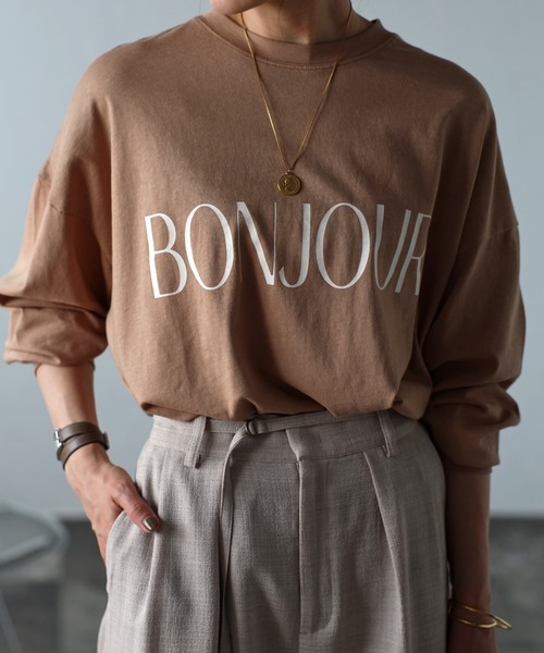 Bonjour Sagan（ボンジュールサガン）の「BONJOURロゴピグメントロンT（Tシャツ/カットソー・レディース・ベージュ/ホワイト/チャコールグレー・FREE）」の8枚目の写真
