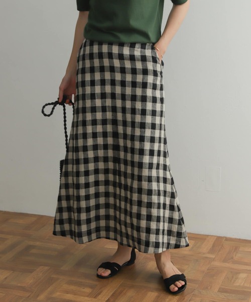 URBAN RESEARCH DOORS（アーバンリサーチドアーズ）の「リネンギンガムフレアスカート（スカート・レディース・ブラック/ブラック系その他・MEDIUM）」の7枚目の写真