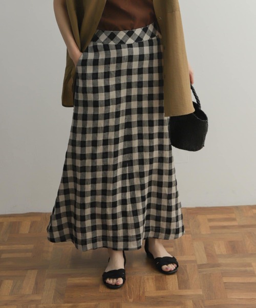 URBAN RESEARCH DOORS（アーバンリサーチドアーズ）の「リネンギンガムフレアスカート（スカート・レディース・ブラック/ブラック系その他・MEDIUM）」の16枚目の写真